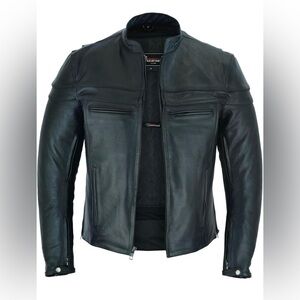 Vance Leather Men's Premium Leather Racer Jacket with Vents Size Medium